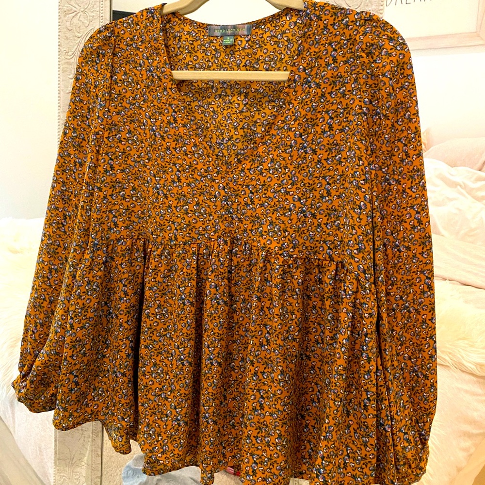 Floral boho top - Burnt Orange/mustard color